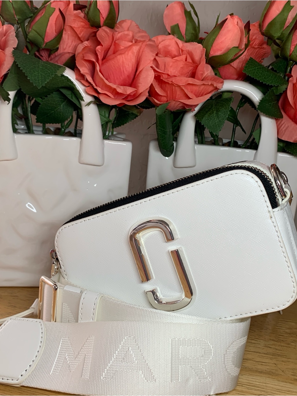 Marc Jacobs White Camera Crossbody With Silver Hardware